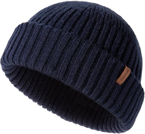 Comhats M/L/XL/XXL Short Fisherman Beanies Hat Knit Trawler Winter Fall Spring Hat Light Warmth Skull Cap for Men Women - skull watch