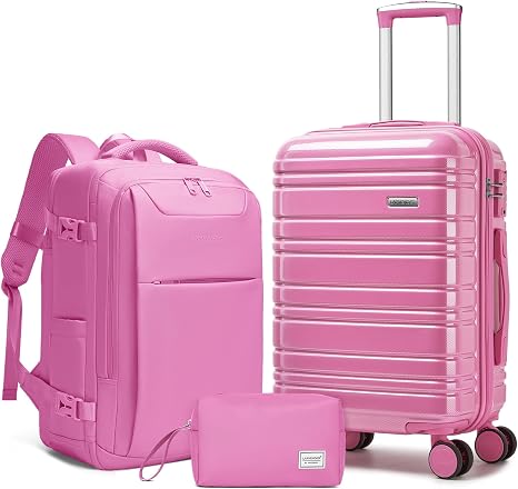LARVENDER Carry on Luggage Sets 3 Piece, 20 Inch Suitcases, Glossy Berry - skull suitcase