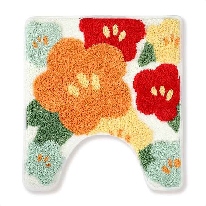 Molesun Floral Toilet Mat 20×22, U-Shaped Absorbent Microfiber Bath Rugs