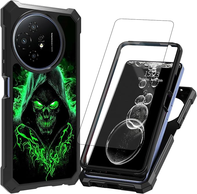 for TCL 50 XL 5G Phone Case,for TCL 50 XL Nxtpaper 5G Phone Case with Screen Protector [Tempered Glass],Dual Layer Protection Heavy Duty Shockproof,Reinforced Corners,Green Glitter Skull - Skull phone case