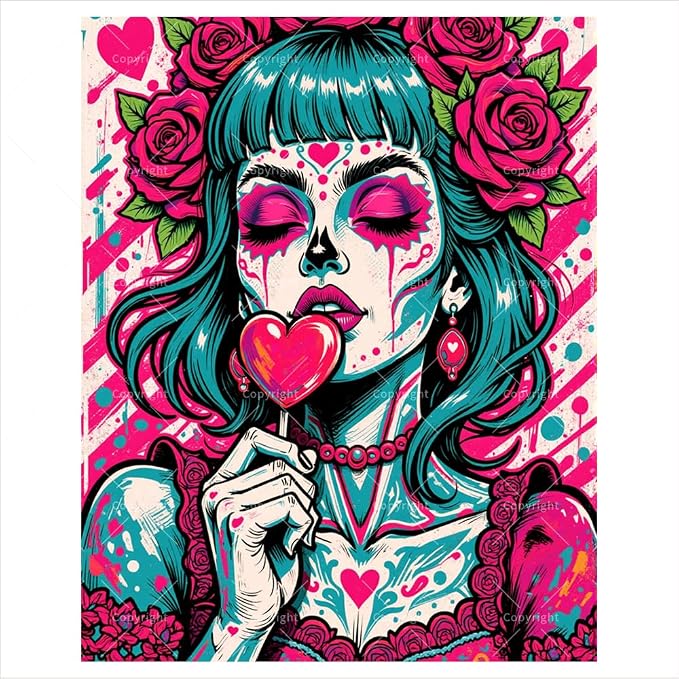 Romantic Sugar Skull Girl Paint By Numbers Kit For Adults - Woman Portrait Painting On Canvas 16X20 Inchs, Paint Set, Suitable For Beginners, For Beginners, Art For Home Decoration Or Gifts, Unframed - skull painting