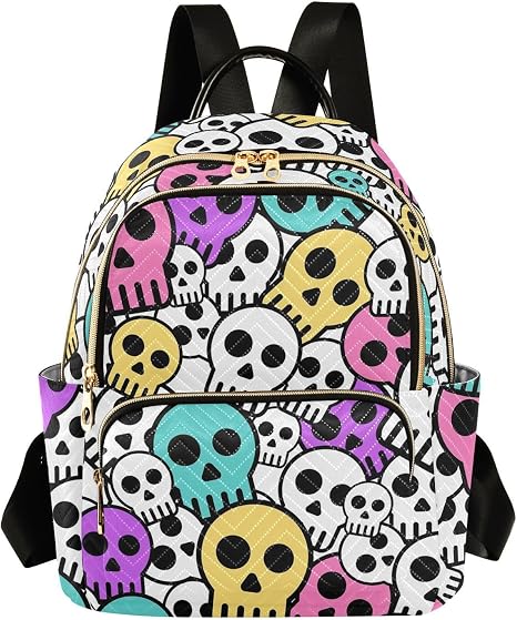 Halloween Sugar Skull Small Backpack Purse For Women Casual Lightweight Mini Daypack Travel Purse Shoulder Bag - sugar skull handbags for sale