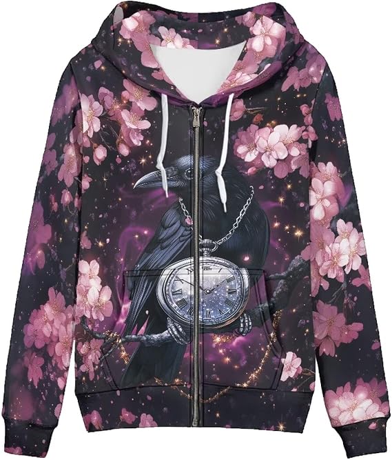 WELLFLYHOM Women Y2K Hoodie Zip Up Sweatshirt Vintage Jackets Hooded Cardigan - skull hoodie