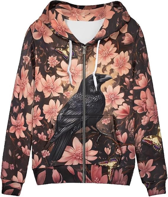 WELLFLYHOM Y2k Hoodie Women Zip Up Sweatshirt Long Sleeve Shirt Hooded Cardigan - skull hoodie