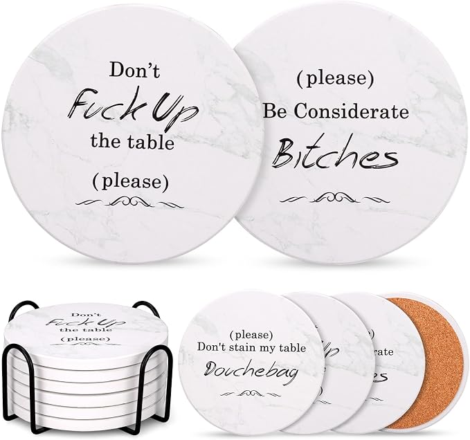 White Elephant Gifts for Adults Funny Christmas Coasters Set with Holder - skull coaster