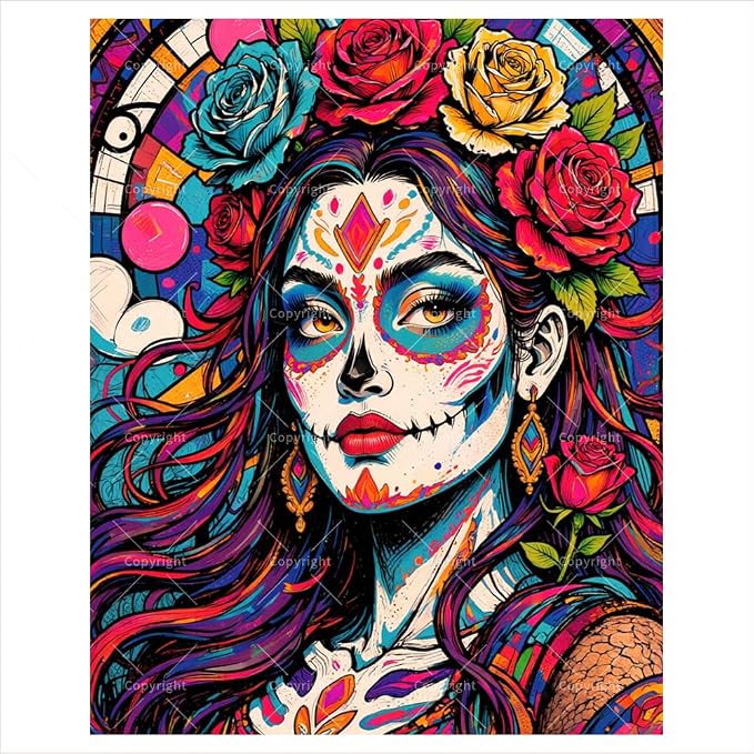 Sceorixa Day of The Dead Paint By Numbers Kit for Adults - Sugar Skull Woman Painting On Canvas 16X20 Inch, Acrylic Paint Set, Suitable for Beginners, Colorful Festival Art Or Gift, Unframed - skull painting