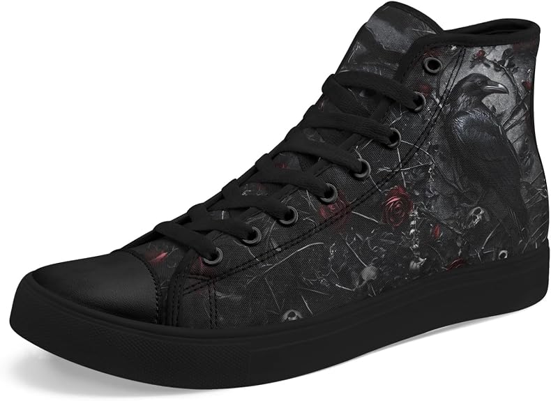 Men's Fashion High-top Canvas Shoes Stylish Gothic Skull Flat Walking Sneaker Unisex Breathable Lightweight Shoes - sugar skull boots