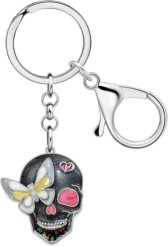 Enamel Alloy Halloween Flower Skull Keychain Car Keys Purse Charms Bag Accessories Sugar Skull Gifts for Women Girls - sugar skull handbags for sale