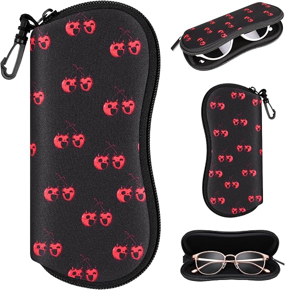 Sunglasses Case with Belt Clip, Ultra Light Neoprene Zipper Soft Padded Glasses Case for Women Men - skull wallet