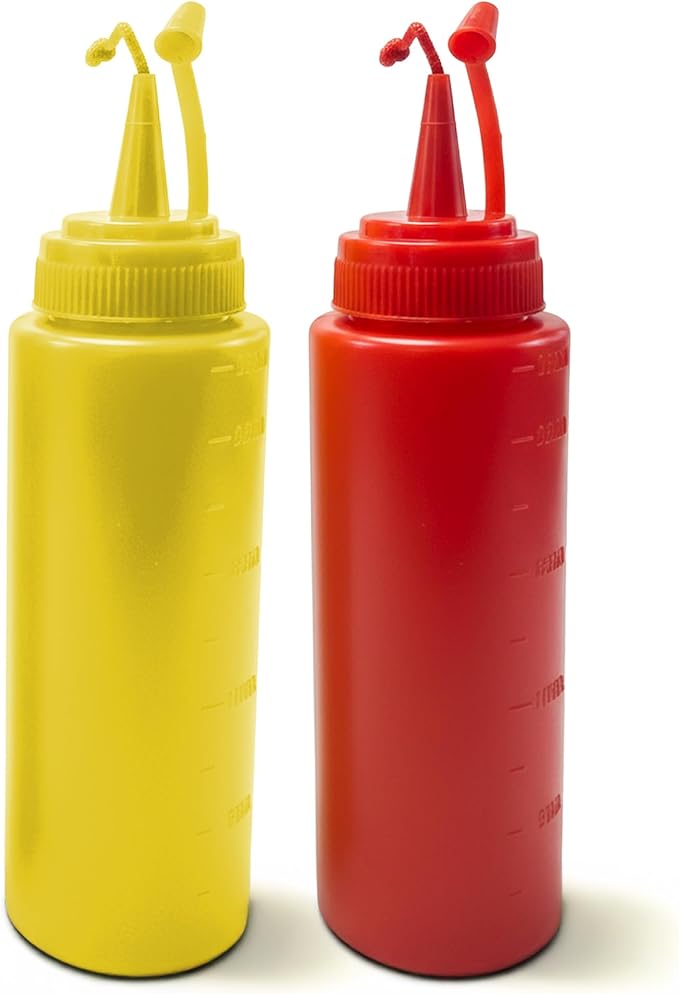 Fake Ketchup & Mustard Bottle | Novelty Squirting Condiment Containers | Trick & Prank Squirt Bottles | Hot Dog Costume Accessorie - skull bottle