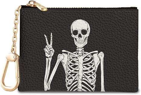 Funny Skull Skeleton Keychain Coin Purse for Women, Change Pouch - skull wallet