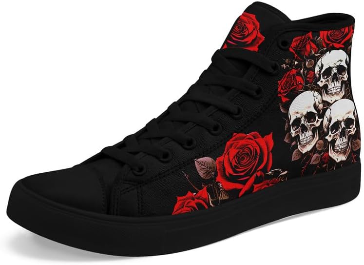 Skull High Tops Canvas Shoes for Men Women Classic Lace Up Gothic Fashion Sneaker Street Casual Canvas Sneakers - sugar skull boots