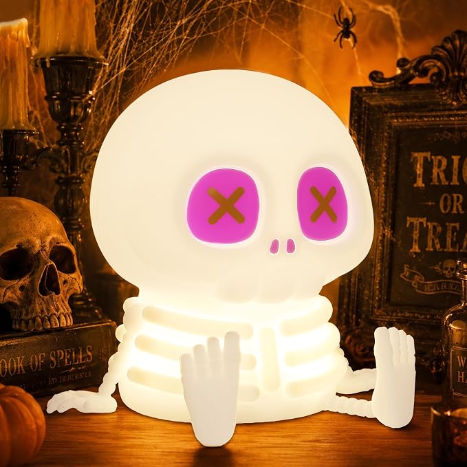 CoolGift Mart Skull Night Light, Silicone Touch Control Lamp. USB Rechargeable with Timer & Brightness Adjustment, Creates Customizable Glow for Gaming Room, Bedside, or Halloween Decor - skull lamp