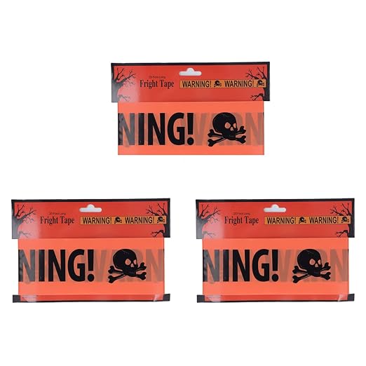 Halloween Caution Tape, 3 Pack 6 Meter Skull Barrier Tape with 8cm Width, Bright Orange PE Film Warning Decoration for Party and Haunted House - skull sticker