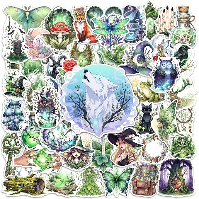 50 Pcs Forest Witch Stickers Magic Nature Vinyl Decal Green Aesthetic Sticker Laptop Water Bottle Scrapbooking Journaling Tablet Phone Helmet Skateboard Luggage Gifts for Women Men - skull sticker