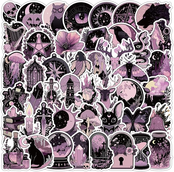 50PCS Dark Pink Goth Stickers - skull sticker