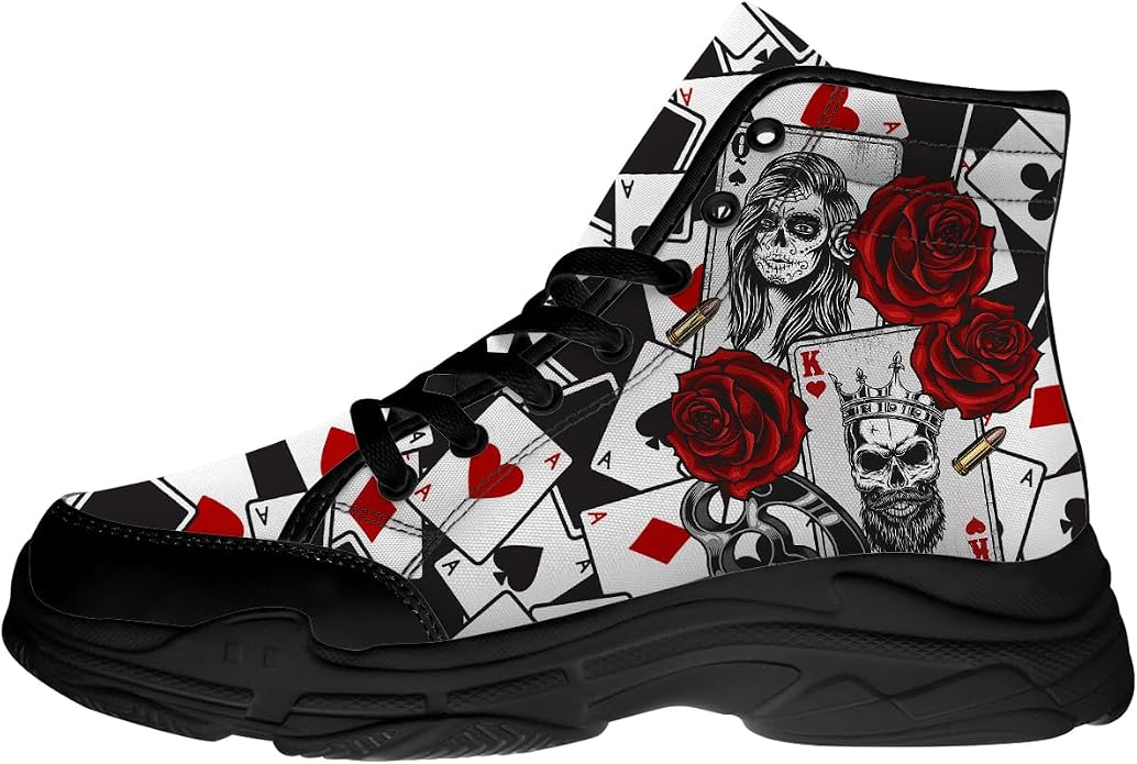 Men's Women's Playing Cards High Top Sneakers,Lace-up Canvas Platform Shoes,Gifts for Her Him - sugar skull boots