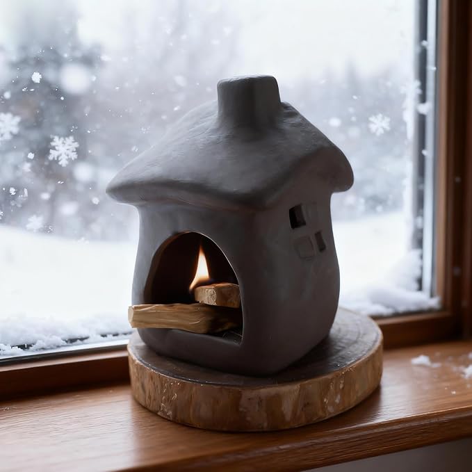 Mougigi House Palo Santo Burner - Mini Ceramic Chiminea Holder - skull incense burner