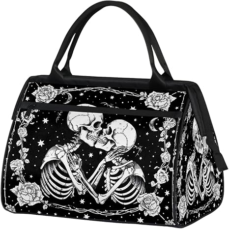 Small Weekender Bag for Women Halloween Skull Skeleton Foldie Gym Duffle Bags Canvas Compact Workout Bags Carry On Tote Bag Sport Travel Overnight Sleepover Hospital for Traveling Luggage - skull suitcase