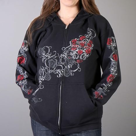 Hot Leathers Women’s Motorcycle Hoodie Collection – Ride-Ready Style in Premium Zip-Up Hoodies - skull hoodie