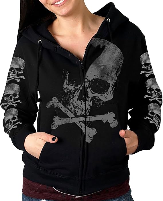 Hot Leathers womens Hot Leathers Long Sleeve Full Zip Sweatshirt - skull hoodie