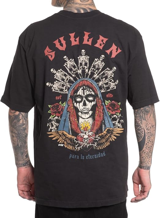 Sullen Men's Santa Muerta Day of the Dead Capsule Tattoo Lifestyle Graphic Premium 1 Ton Short Sleeve Tee Black - skull tshirt
