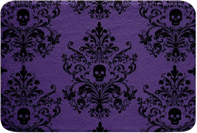 Feelyou Vintage Jacquard Purple Black Exotic Bathroom Rugs 20"x32" Non-Slip - skull toilet rug