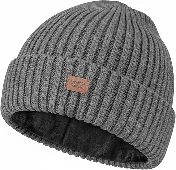 Merino Wool Beanie Hat for Men Women - Thermal Knitted Winter Hat for Large Heads Hiking Running Cap Wrap for Cold Weather - skull watch