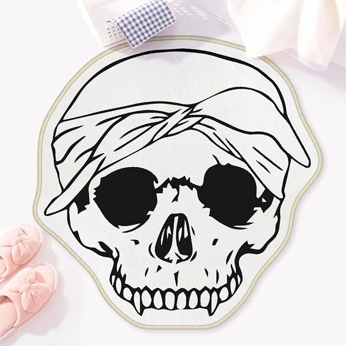 Allenjoy 31" x 31.4" Pirate Skull Bathroom Rugs Bandana Bones Mat Bathmat Rug Non Slip Washable - skull toilet rug
