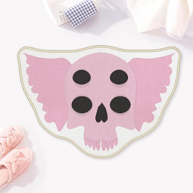 Allenjoy 30.9" x 21.1" Pink Winged Spirit Bathroom Rugs Skull with Wings Mat Bathmat Rug Non Slip Washable - skull toilet mat