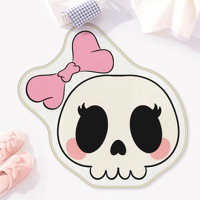 Allenjoy 31.4" x 30.6" Cute Skull Chic Bathroom Rugs Pink Bow Mat Bathmat Rug Non Slip Washable - skull carpet