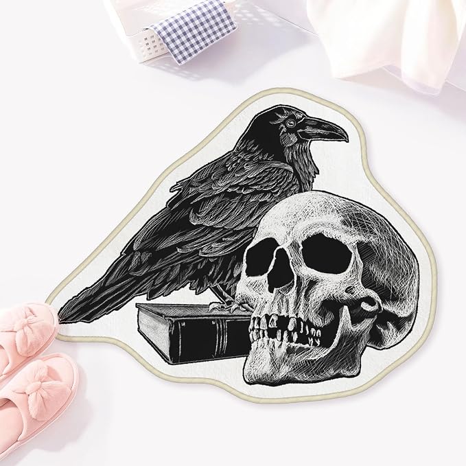Allenjoy 31.3" x 24.8" Dark Mystery Bathroom Rugs Raven and Skull Mat Bathmat Rug Non Slip Washable - skull toilet mat