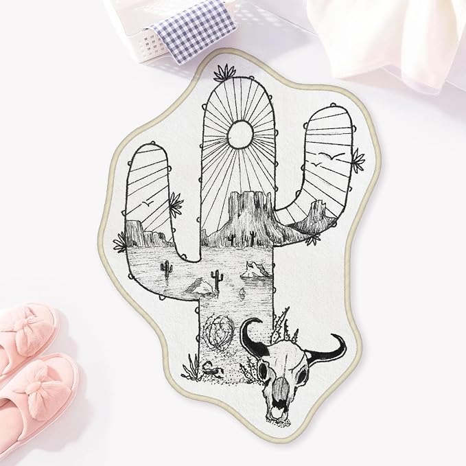 Allenjoy 22.1" x 31.2" Desert Adventure Bathroom Rugs Cactus and Skull Mat Bathmat Rug Non Slip Washable - skull toilet rug