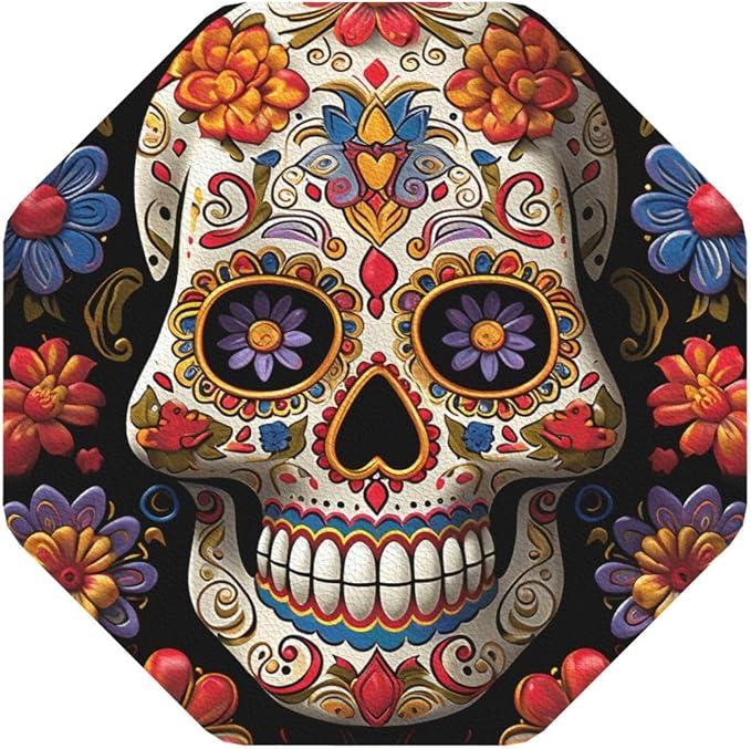 Sugar Skulls Leather Coasters Set of 4 Non-Slip Heat Resistant Drink Coaster Waterproof Cup Mat Pad Bar Coasters for Home Office Decor Housewarming Gift - skull coaster