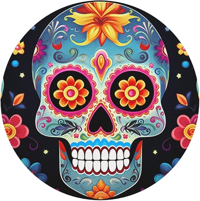 Sugar Skulls Leather Coasters Set of 4 Non-Slip Heat Resistant Drink Coaster Waterproof Cup Mat Pad Bar Coasters for Home Office Decor Housewarming Gift - skull coaster