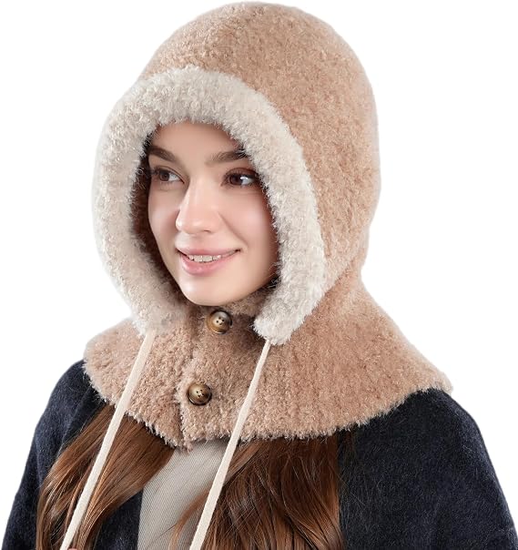 Winter Knitted Balaclava Women Hooded Beanie Hats Fleece Lined - string light