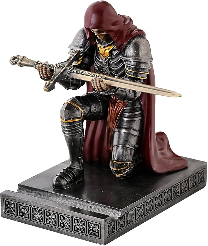 Skull Armor Warrior Pen Holder Cell Phone Stand with Cloak IRed - skull figurine