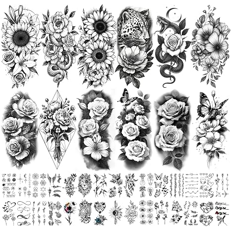 Yazhiji 16 Sheets Day of the Dead Face Tattoos – Mexican Sugar Skull Temporary Face Stickers for Halloween, Dia de los Muertos Makeup Kit, Costume Accessories for Adults Men Women Kids - sugar skull makeup