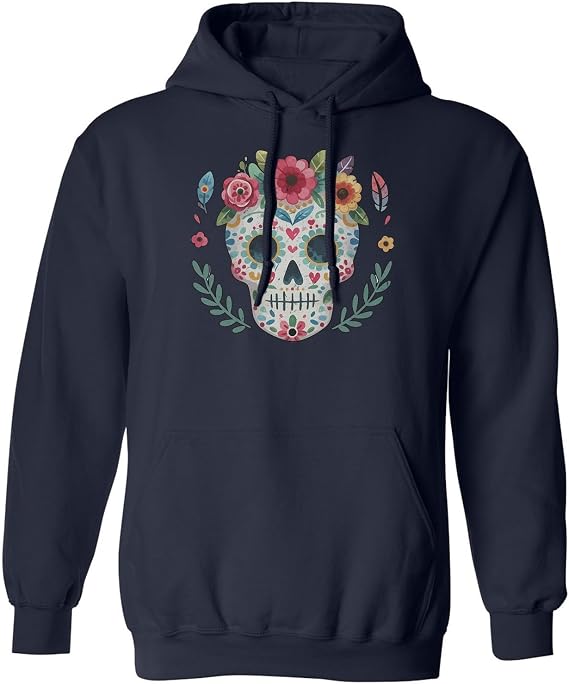 Floral Sugar Skull - Dia De Los Muertos Colorful Unisex Hooded Sweatshirt - skull hoodie