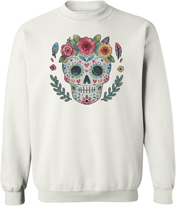 Floral Sugar Skull - Dia De Los Muertos Colorful Unisex Crewneck Sweatshirt - skull sweatshirts