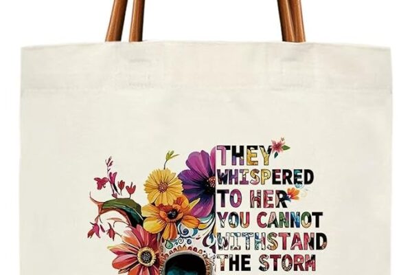 Mexican Sugar Skull Canvas Tote Bag for Women, Dia De Los Muertos Aesthetics Tote Bag, I Am The Storm, Sugar Skull Gifts for Women Reusable Inspirational Gifts Beach Bags -05