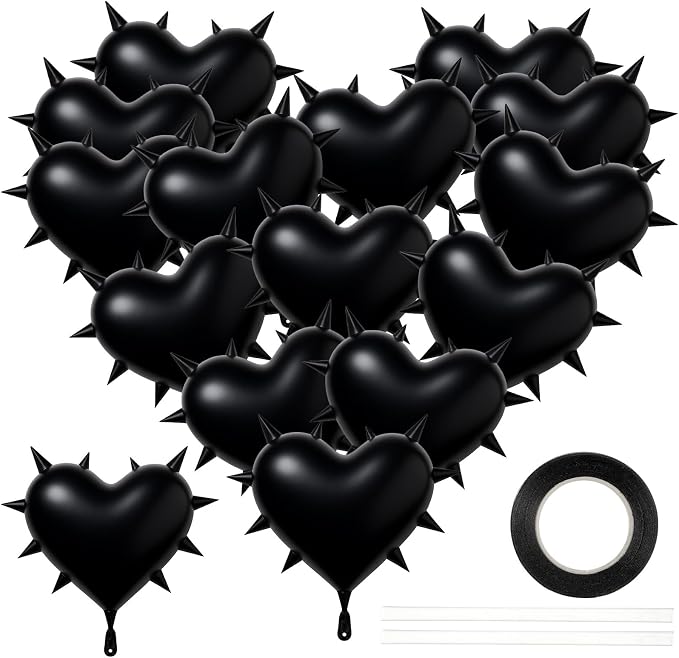 24 Pcs Gothic Birthday Decorations 22" Black Heart Spike Balloons - skull inflatable