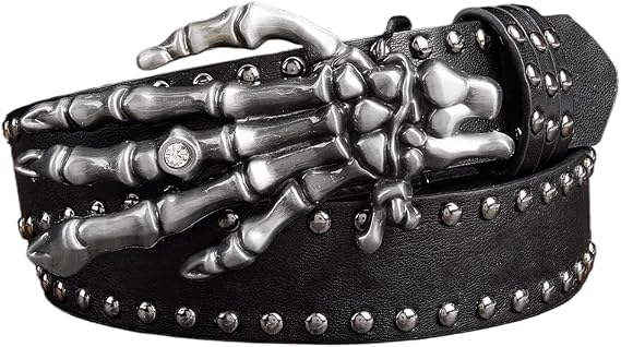 Mens Belt Leather Skull Buckle Belt Waist Band Jeans Decorative Punk Belt Black Studded Belts for Men Y2k Skull Belts - skull wallet