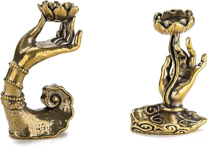 2pcs Vintage Brass Backflow Incense Burner(Lotus in Hand) - skull incense burner