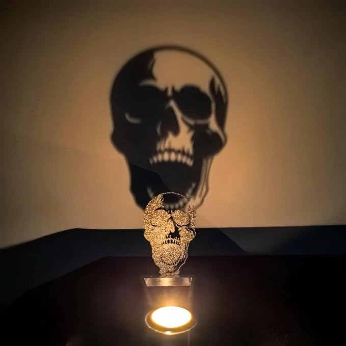 Halloween Skull Shadow Candles Holder,Funny Halloween Shadow Candlestick Decorations,Vintage Tea Light Scary Decorations for Home Party Indoor,Skull,1 Piece - skull candle