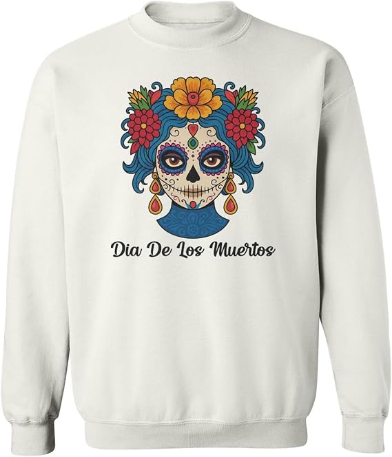 Dia De Los Muertos - Female Floral Sugar Skull Unisex Crewneck Sweatshirt - skull sweatshirts