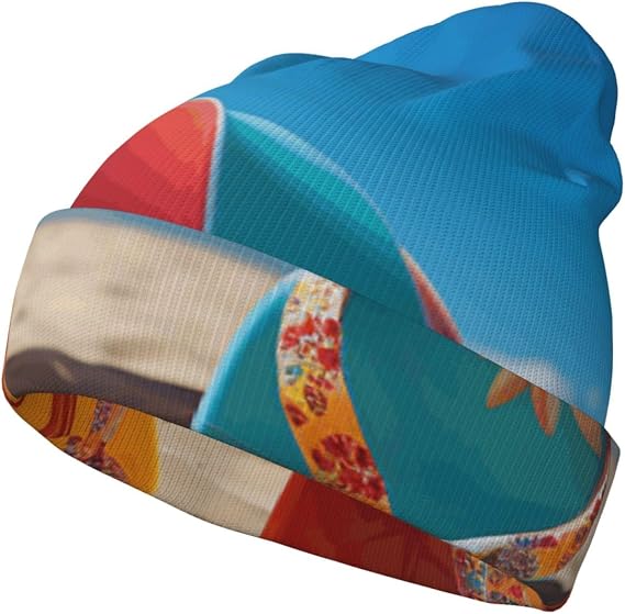 Colorful Flip Flops Beach Ball Knit Cuffed Beanie Soft Warm Winter Hat Unisex Skull Caps Ski Hats for Men Women - sugar skull costume