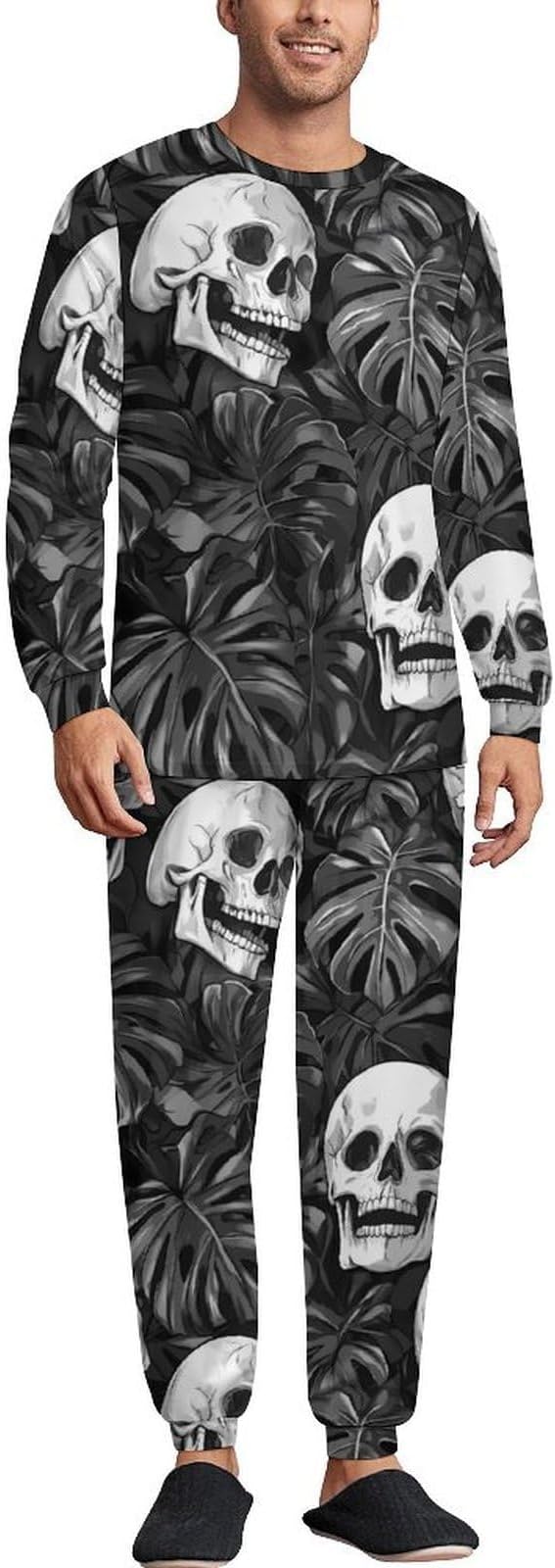 Skull Mens Comfy Pajamas Set 2 Piece Lounge Set Long Sleeve Pullover And Pants Sleepwear - skull pajamas