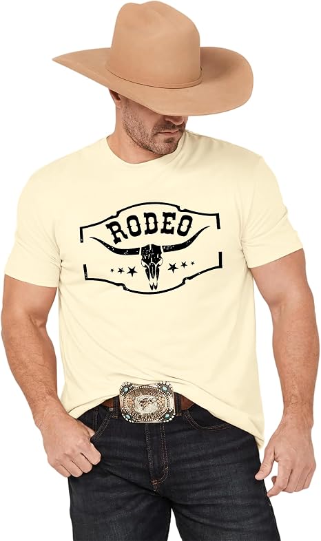 Western Cowboy Rodeo Shirts Men: Cow Skull Country Concert Music T-Shirt - skull tshirt