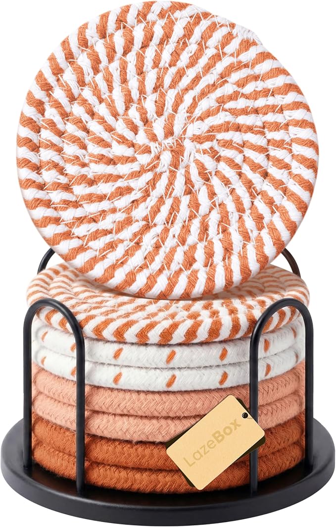 Lazebox Coasters Set of 8 for Drinks, 4 Inch Large Coasters for Coffee Table, Tabletop Protection for Hot & Cold Drinks, Versatile Coasters for Home Decor, Non-Slip & Easy to Clean, Orange - skull coaster